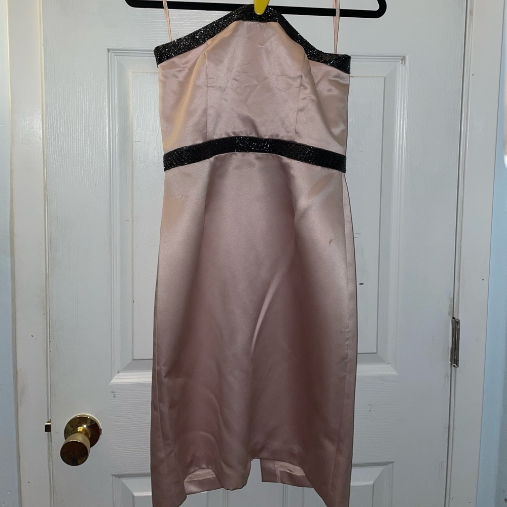 Pink Silk with Black Sequins Mini Dress
